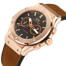 Paulareis Business Men Automatic Self Wind Mechanical Rose Gold Case Brown Leather Rubber Strap Casual Sports Geneve Watch